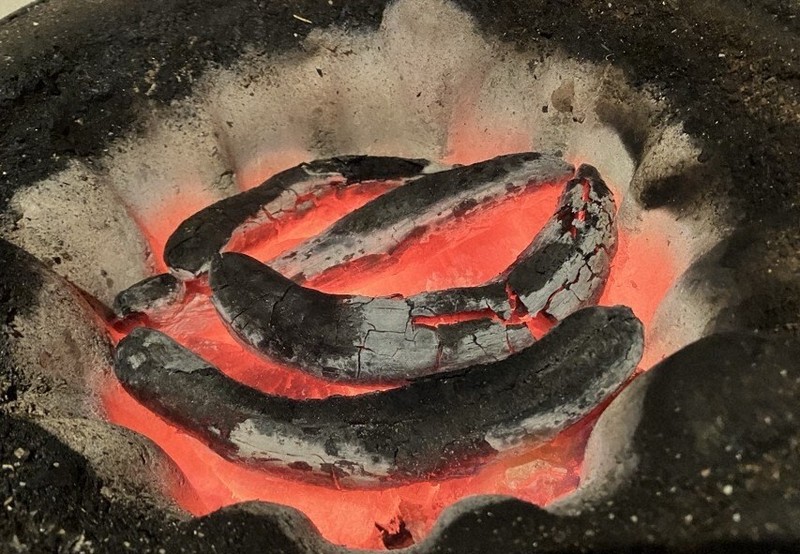 Burning banana charcoals