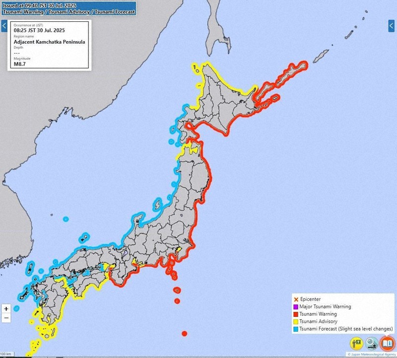 M8.7 quake off Kamchatka prompts Japan tsunami warning