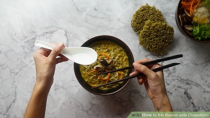 Ramen eaten with spoon