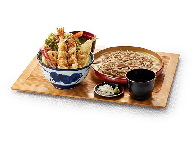A Tendon Tenya winter item with crab and pufferfish with soba noodles.