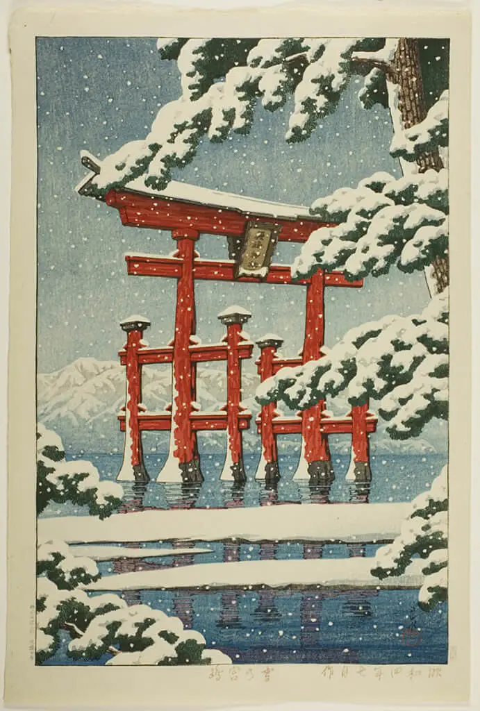 Kawase Hasui - Snow at Miyajima (雪の宮島)