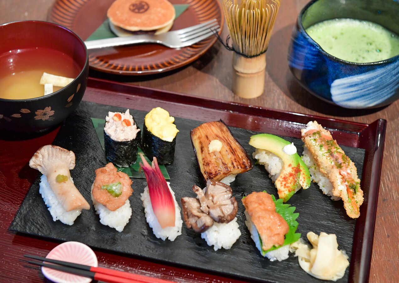 Vegan sushi set served at Vegan Sushi Tokyo