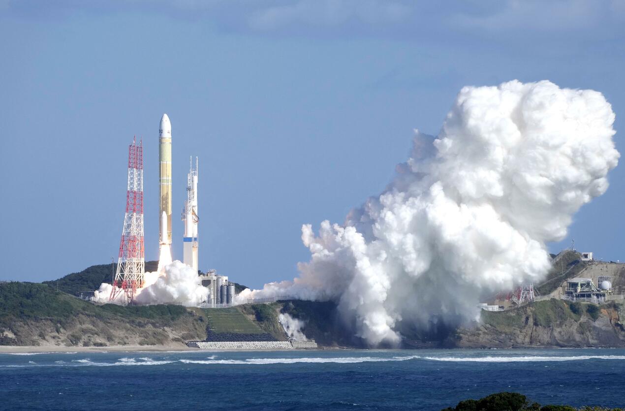 A Japanese H3 rocket carrying the Michibiki No. 5 satellite lifts off from the Tanegashima Space Centre in Minamitane, Kagoshima Prefecture
