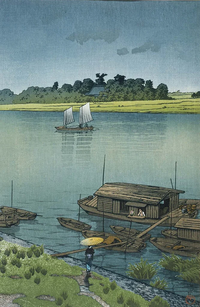 Kawase Hasui (川瀬巴水, 1883-1957), Early Summer Rain Arakawa (1932)