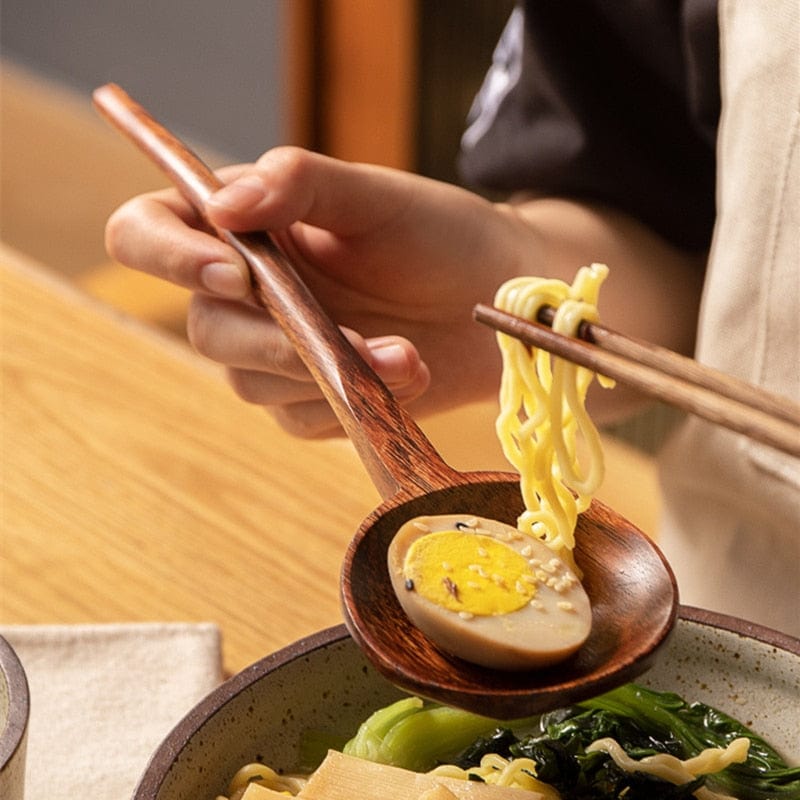 Ramen eaten with spoon