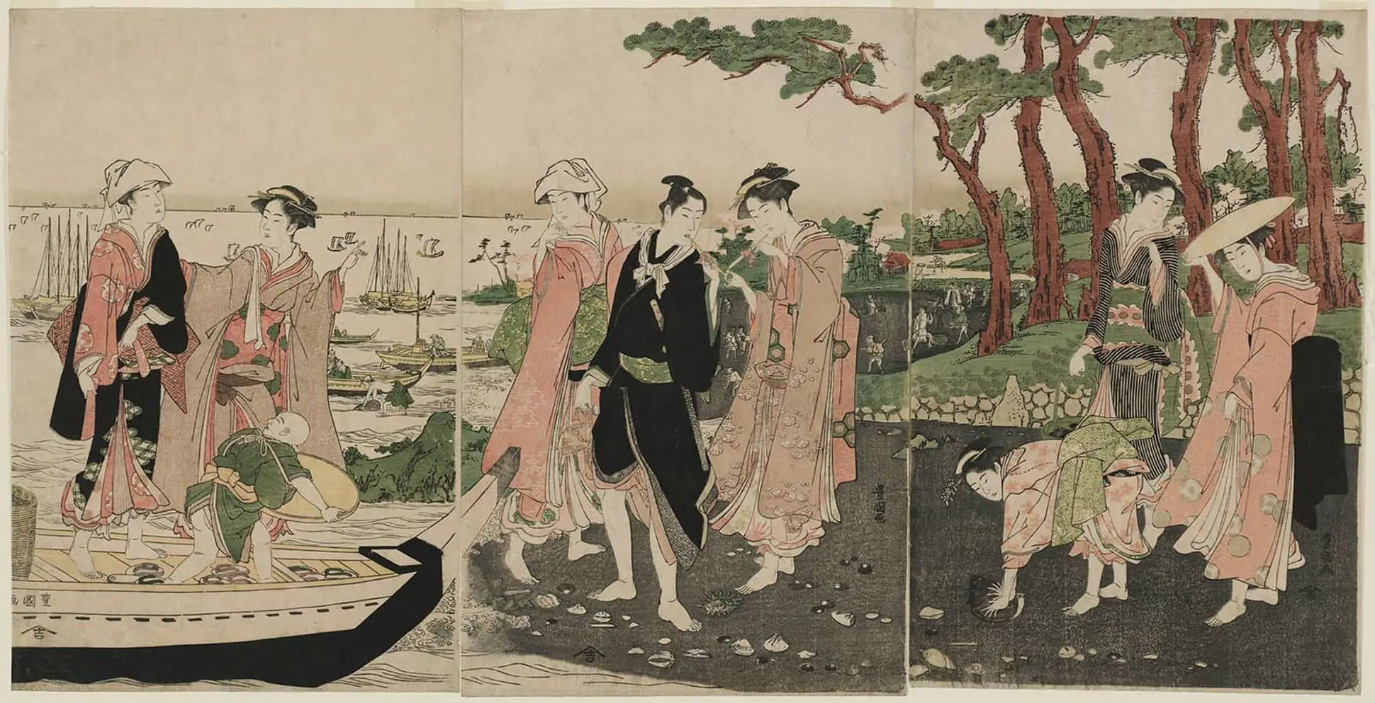 Utagawa Toyokuni (歌川豊国; 1769-1825), Gathering Shells at Low Tide (潮干狩り)