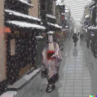 DALL·E 2023-02-19 19.46.21 - a pixelated geisha walking though the snowy streets of kyoto.webp