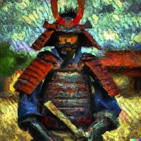 DALL·E 2023-02-19 19.54.52 - A Van Gogh style painting of a samurai in full armour.webp