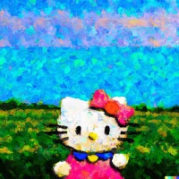 DALL·E 2023-02-19 20.49.52 - A Monet style painting of a Hello Kitty.webp