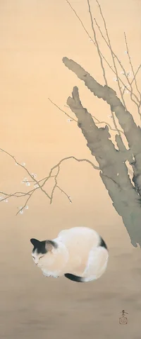 hishida-shuns-cat-and-plum-blossoms-1906.webp