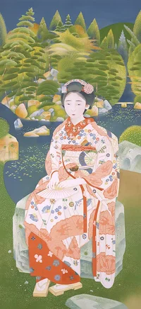 Tsuchida-Bakusen-Maiko-in-a-Garden.webp
