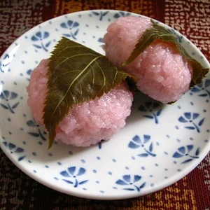 "Sakuramochi" sweets in pretty pink