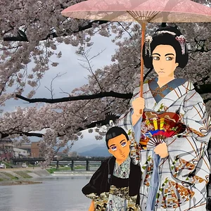 Sakura and Nihon in cherry blossoms