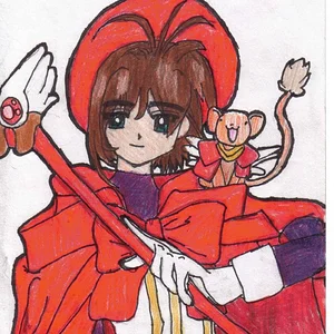 Sakura Kinomoto and Clow Card Guardian Keraberos