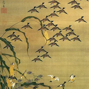 Flock of sparrows in autumn