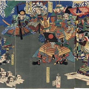 Inspection of the Heads by Mashiba Hisayoshi and his Lord and Servant Takechi