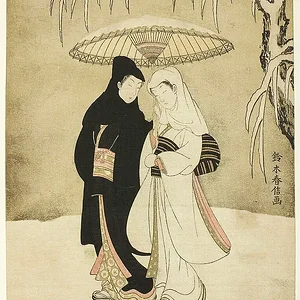 Lovers Sharing an Umbrella