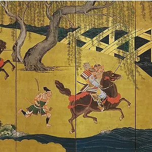 Kajiwara Kagesue and Sasaki Takatsuna Racing at Uji River