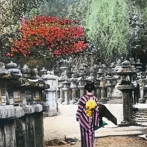 Woman wearing kimono (Hand-colored)