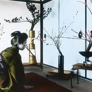 Woman and ikebana (hand colored)