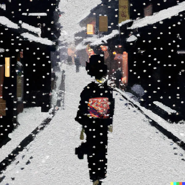 DALL·E 2023-02-19 19.46.25 - a pixelated geisha walking though the snowy streets of kyoto.jpg