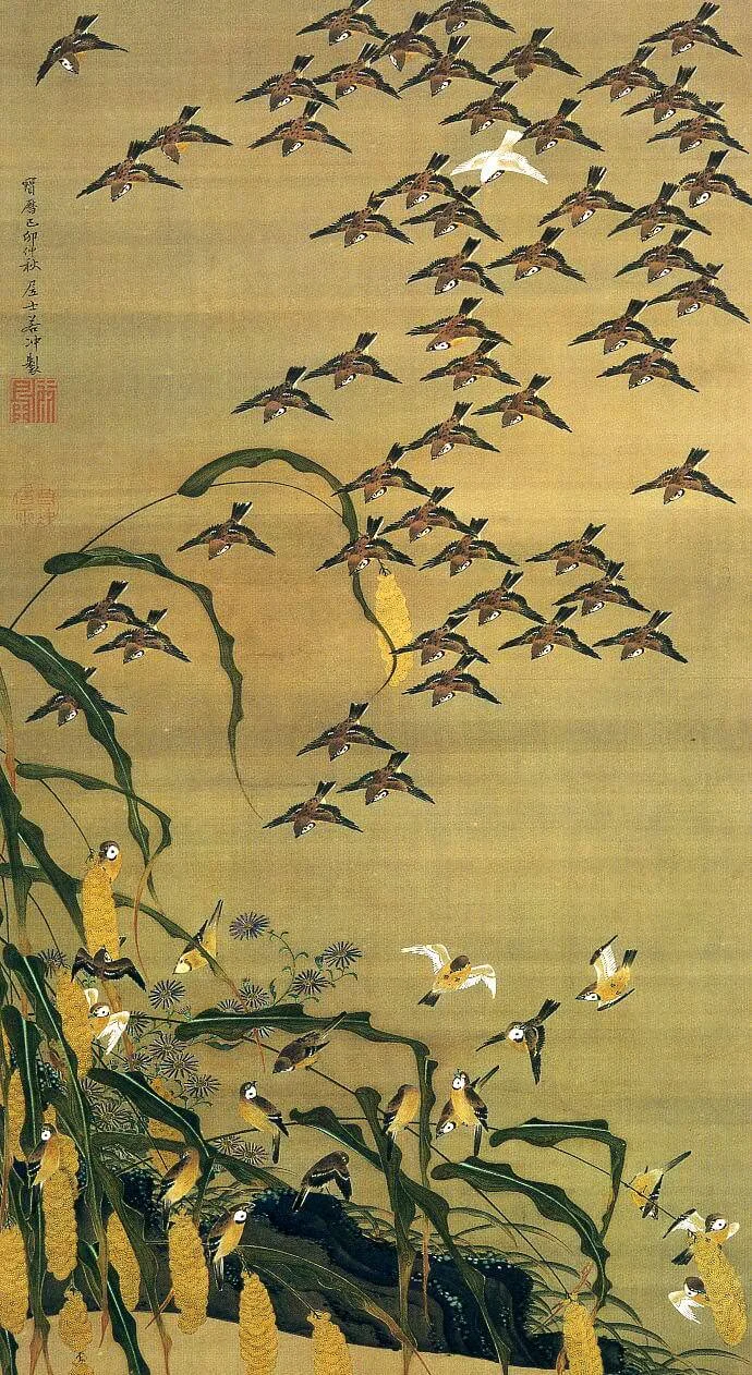 Flock of sparrows in autumn