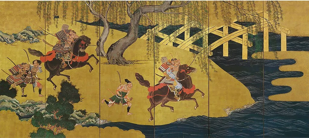 Kajiwara Kagesue and Sasaki Takatsuna Racing at Uji River