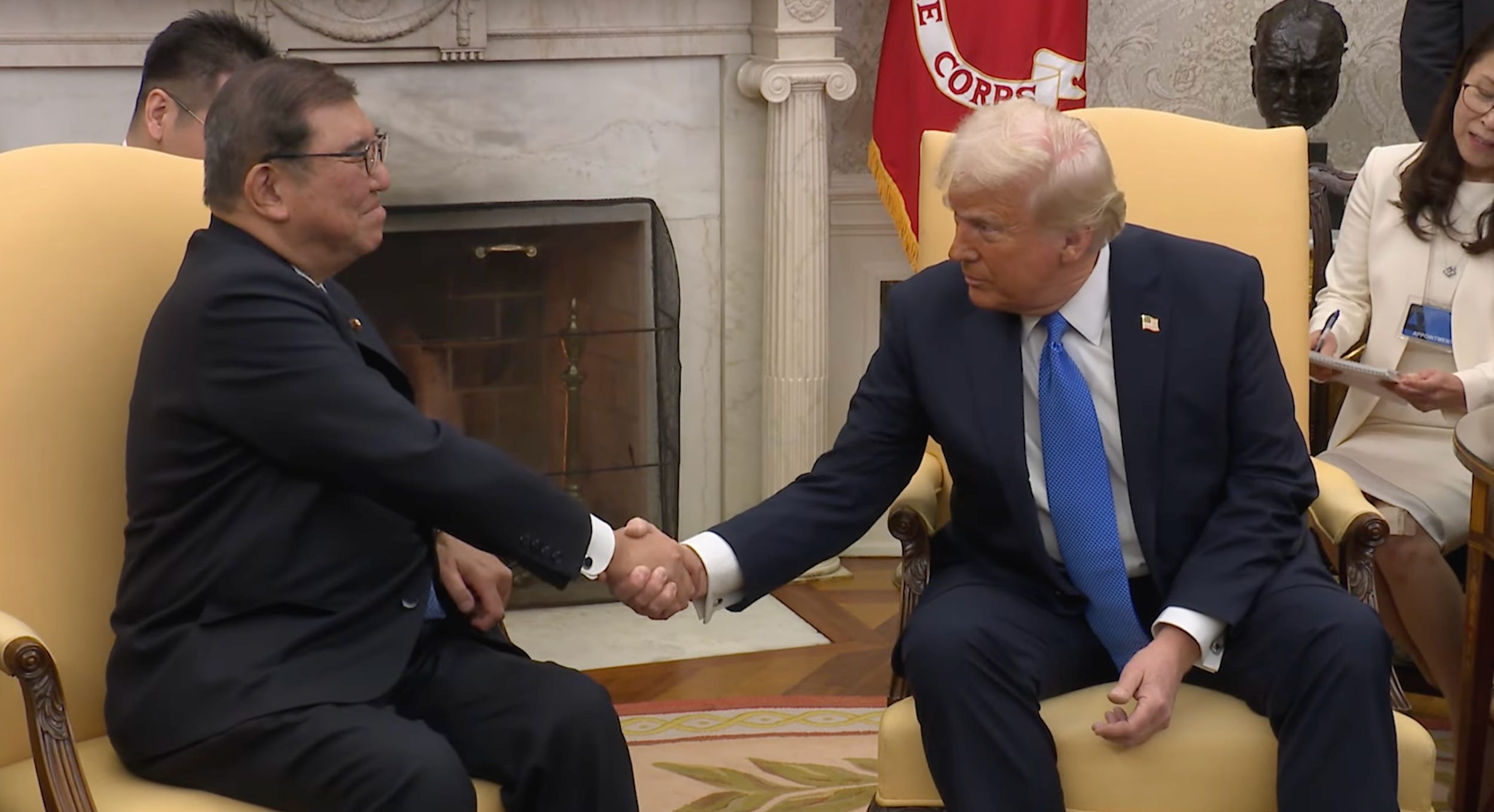 Prime Minister Shigeru Ishiba with U.S. President Donald Trump