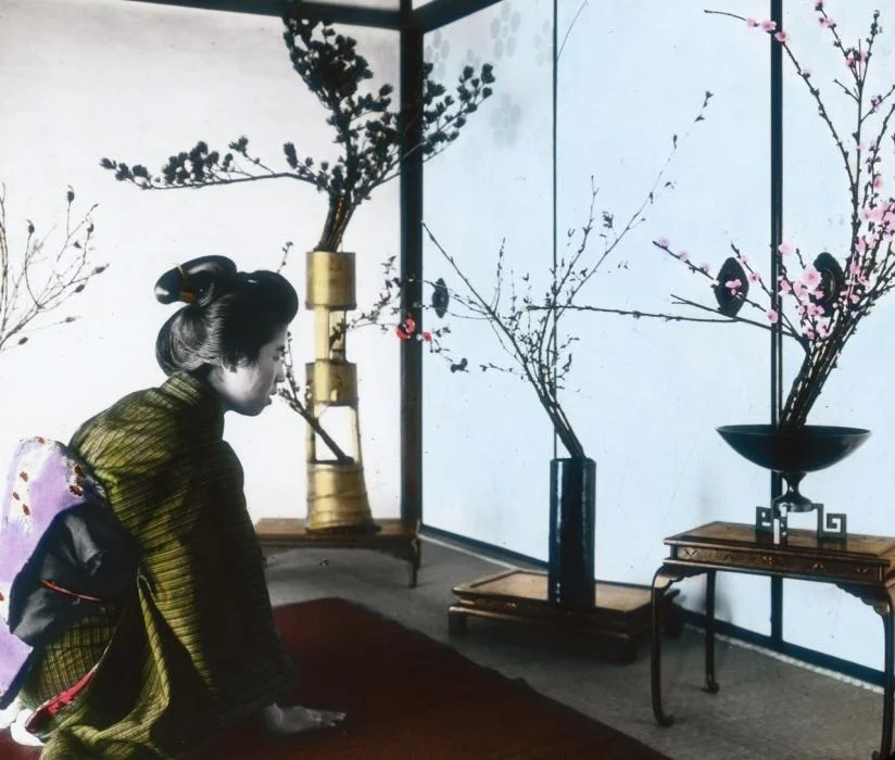 Woman and ikebana (hand colored)